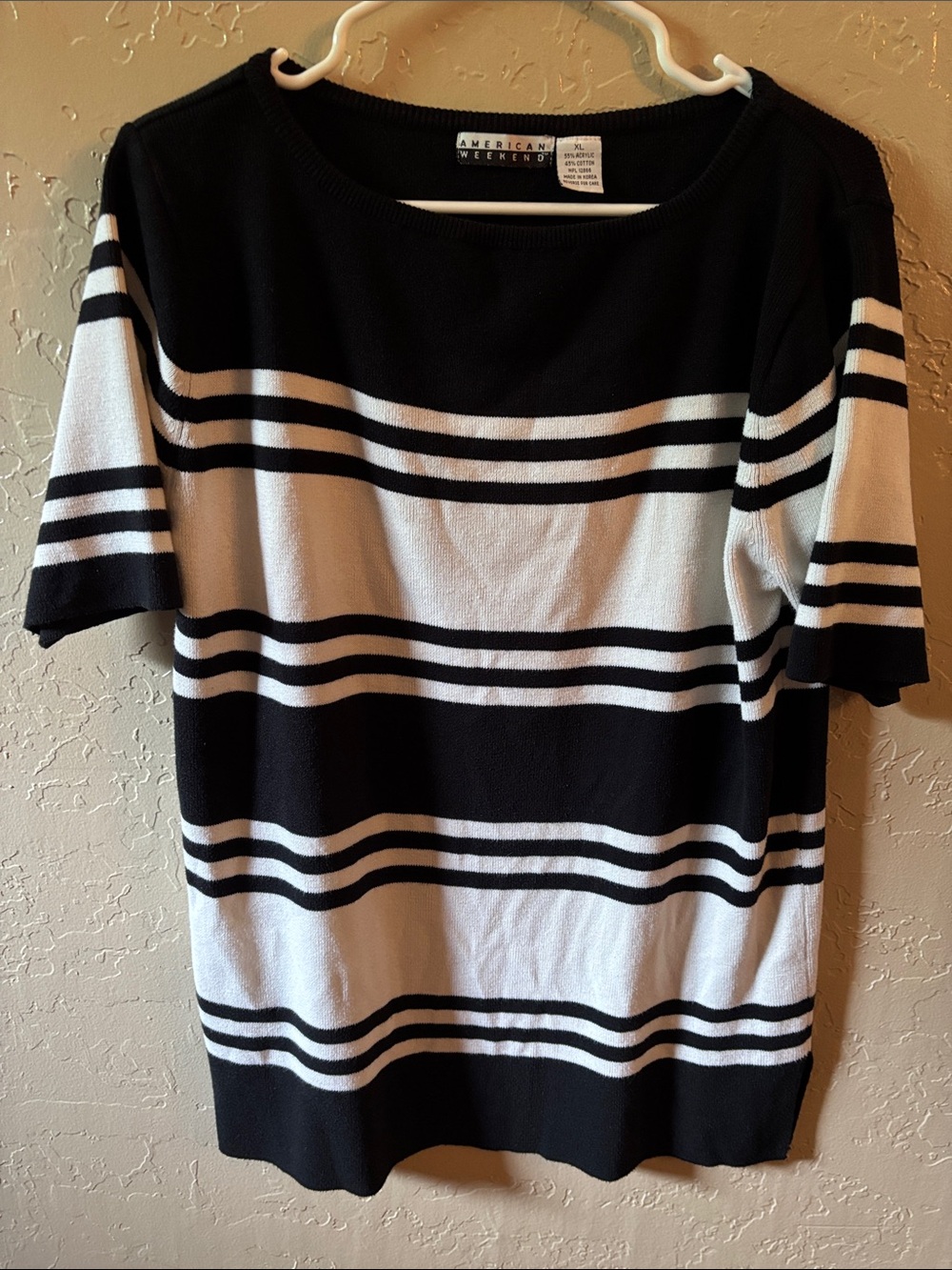 American Weekend Black & White Striped Scoop Neck Sweater
